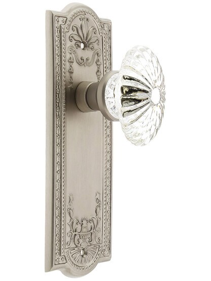 Meadows Plate with Oval Fluted Crystal Knob without Keyhole in Satin Nickel with .
